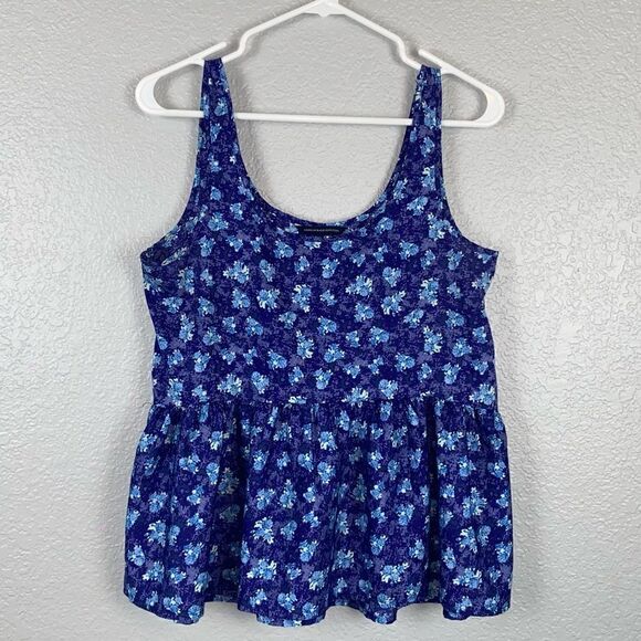 American Eagle Outfitters  Floral Print Scoop Neck Peplum Tank Top Blue S/P - Picture 1 of 8